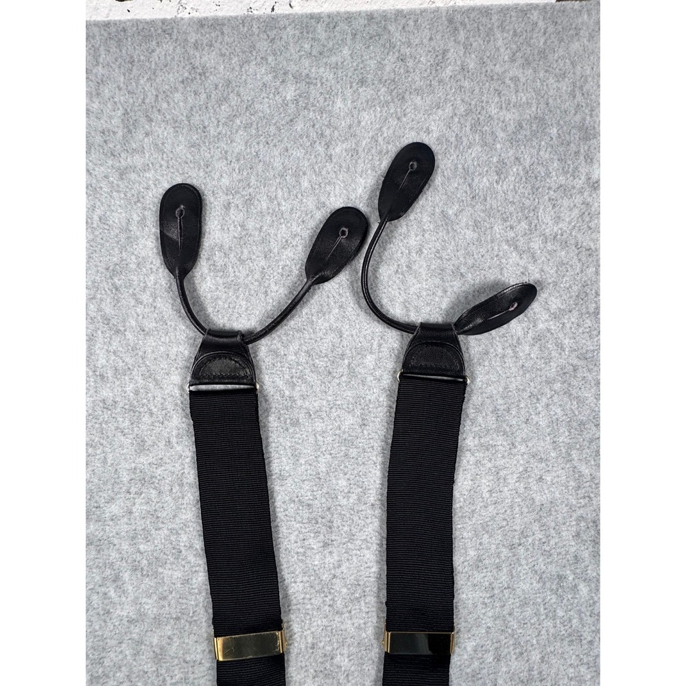 Perry Ellis Portfolio Mens Suspenders Black Grosgrain Y-Back Solid Brass Gold - Picture 3 of 5